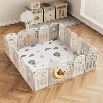 Манеж UNIX Kids DeLuxe Grey,180 x 200 см, с баскетбольным кольцом и ковриком, из безопасных материалов - 1